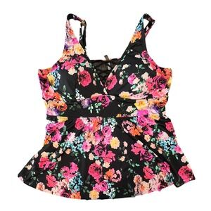 Torrid Tankini Size 4X Top Floral Padded Babydoll Swimsuit Beach Conservative